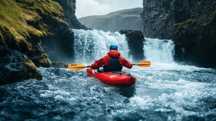 Thrilling Adventure - Kayaker Conquering Waterfall Plunge in Iceland