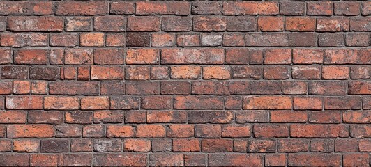 Obraz premium Seamless of Dark Brown Or Red Old Brick Wall, Panorama. Brickwork Background Or Texture. Copy Space For Text Or Banner. , isolated on white background, , copy space for text,
