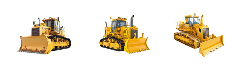 Fototapeta premium Bulldozer Collection Isolated on Transparent Background