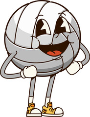 Groovy volleyball ball sport character. Isolated cartoon vector cheerful retro personage with happy face showcasing a sporty and whimsical funky vibe for themes of sports, fun, and entertainment