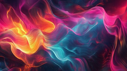 Obraz premium Cascading waves of abstract neural impulses in vivid, neon hues.