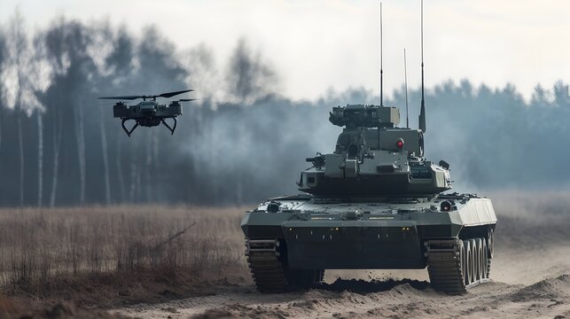 Futuristic military tank equipped with advanced anti drone jamming technology
