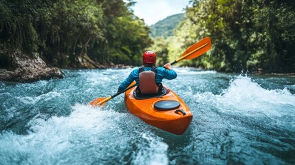 Thrilling Adventure: Kayaker Conquering Raging Whitewater in Costa Rica's Pristine Nature