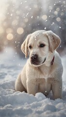 puppy labrador in the snow