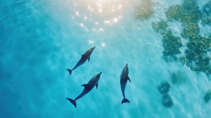 Graceful Dolphins Swimming in Crystal Clear Water