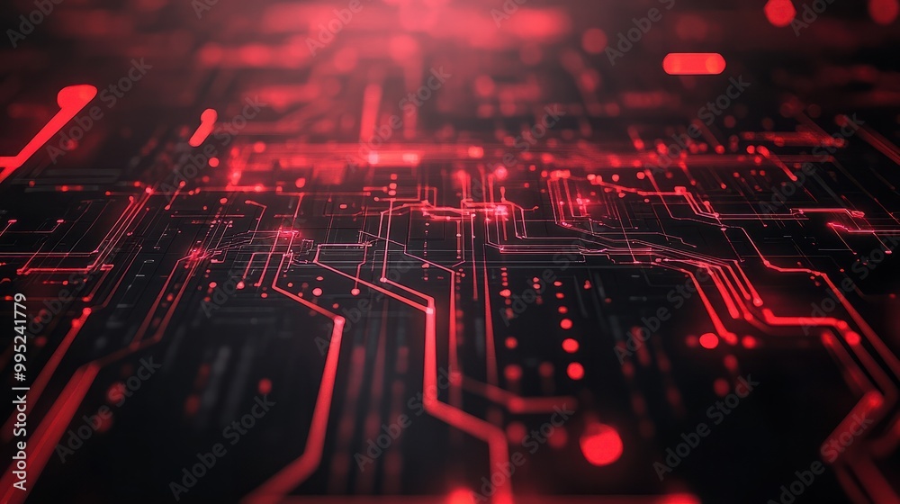 Poster dynamic tech-themed background with red circuits