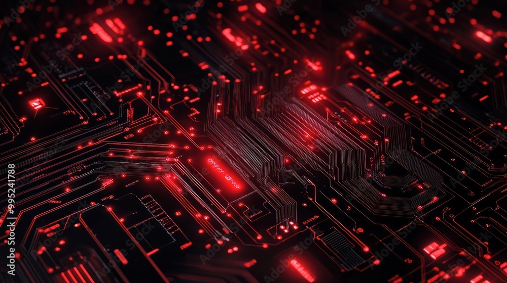 Poster dynamic tech-themed background with red circuits