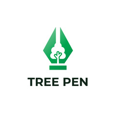 Tree Pen Tool Logo Design. This Logo merge with Tree and Pen Tool icon in creative way.