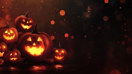 festive halloween banner pumpkins dark glowing background
