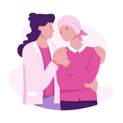 Doctor consoling cancer survivor, flat illustration 