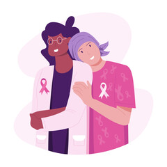 Patient hugging cancer doctor, flat illustration 