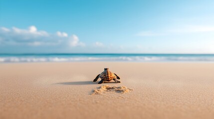 Obraz premium Mature Female Turtle Returning to the Beach Where She Was Born to Prepare for Laying Her Eggs Continuing the Cycle of Life in the Coastal Ecosystem