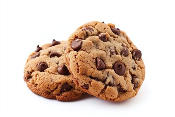 Two Chocolate Chip Cookies on a White Background
