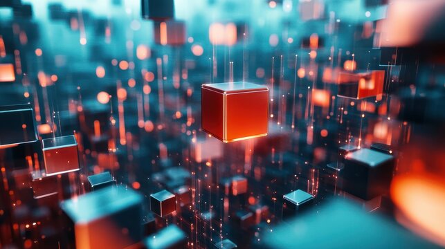 Fototapeta Futuristic metaverse digital cubes blocks technology network connection concept. AI generated image