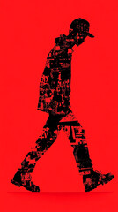 Full-length Urban Character in Streetwear Composed of Overlapping Shapes and/or Letters That Create Depth, Texture and Movement