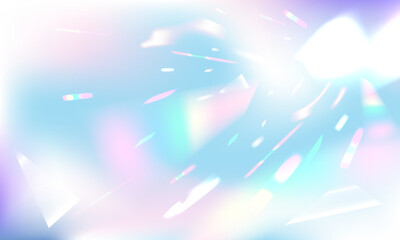 Abstract gradient background rainbow prism reflection sun catcher. Refraction of diamond rays, sparks and broken glass. Vector illustration.