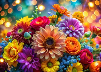 Fototapeta premium Energetic abstract floral design, rich in colorful shapes and patterns, ideal for modern interiors. This artwork