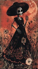 Dark and striking depiction of Day of the Dead in silhouette style.