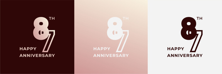 Logo 87th, 87 years anniversary, Creative design template for celebration, birthday, greeting. Editable file