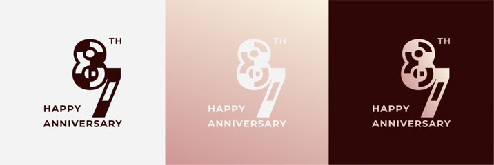 Logo 87th, 87 years anniversary, Creative design template for celebration, greeting, birthday and invitation. Editable file