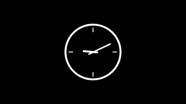 White clock icon animation on black background, 4k