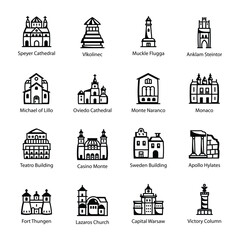 Sketchy Style Historic Landmark Icon Set 

