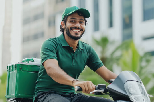 Indian delivery boy riding scooter