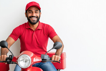 Indian delivery boy riding motorcycle
