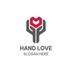 Hand love logo template in simple style. Give heart vector illustration.