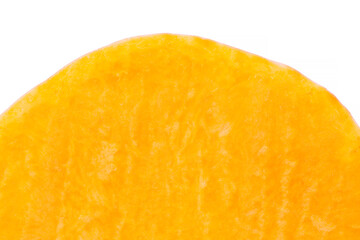 close up of orange color slice of pumpkin against white