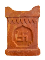 Indian traditional ( Clay pot ) pot known as tulsi vrindavan swastik icon isolated on white background 