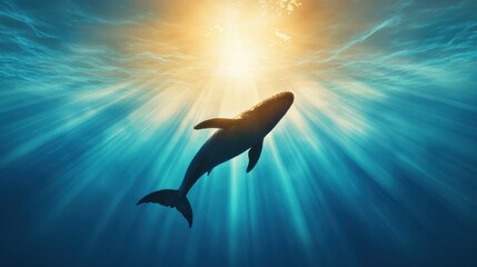 Majestic Shark Swimming Beneath Sunlit Ocean Surface
