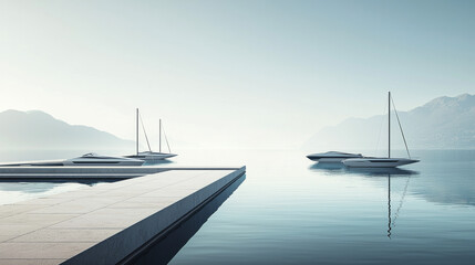 Fototapeta premium A minimalist marina set against a vast, tranquil ocean