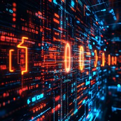Fototapeta premium Futuristic Digital Data Stream with Glowing Interfaces
