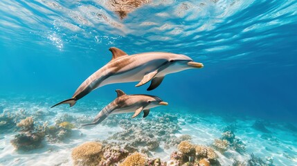 Dolphins Swimming in Crystal Clear Ocean Waters