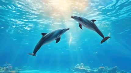 Dolphins Swimming in Clear Ocean Water