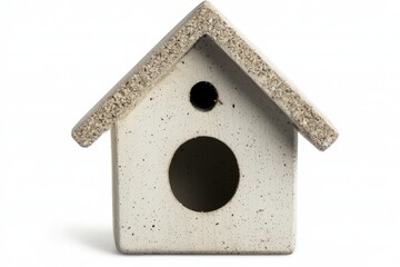 DIY birdhouse made of natural wood, white background.