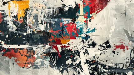 An abstract collage illustration with torn paper textures, splashes of paint, and photographic elements combined to create an eclectic, artistic piece. 8k UHD, suitable for high-quality printing 