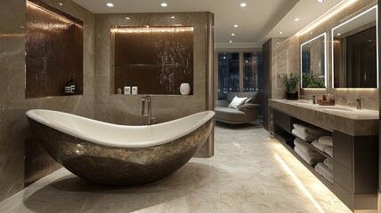 Luxurious modern bathroom with elegant design and soothing ambiance.