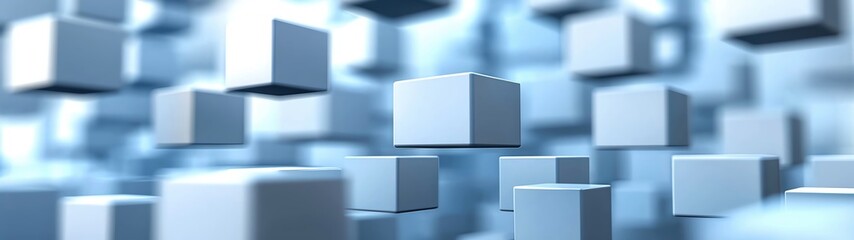 3D cubes floating in space with soft shadows and highlights, creating a minimalist yet dynamic abstract background