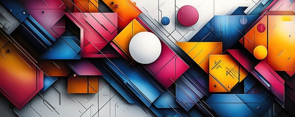 Fototapeta premium Geometric shapes in bold, contrasting colors, layered to create depth and a sense of motion in an abstract design