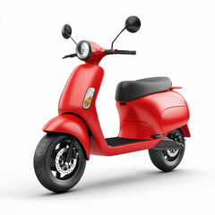 red retro electric scooter standing on white background