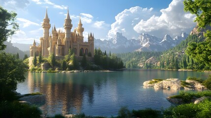 81. A fantasy castle overlooking a shimmering lake