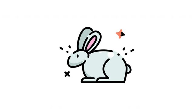 animation of cute rabbit icon video, cute rabbit with big ears animation in alpha channel video