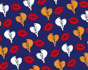 Lips and heart pattern illustration vector background layout wallpaper print art fabric textile design editable