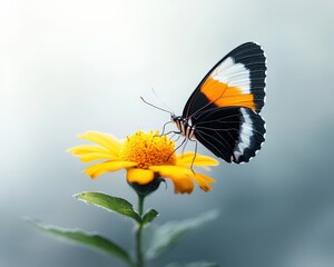 A stunning close-up image of a colorful butterfly perched on a bright yellow flower, showcasing vibrant colors and delicate details of nature's beauty.