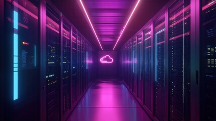 Fototapeta premium Data center with secure cloud locks, representing advanced digital protection and network security in a high-tech environment.