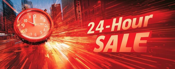 24-Hour Sale banner with a clock and dynamic background, highlighting urgency and limited time offer.