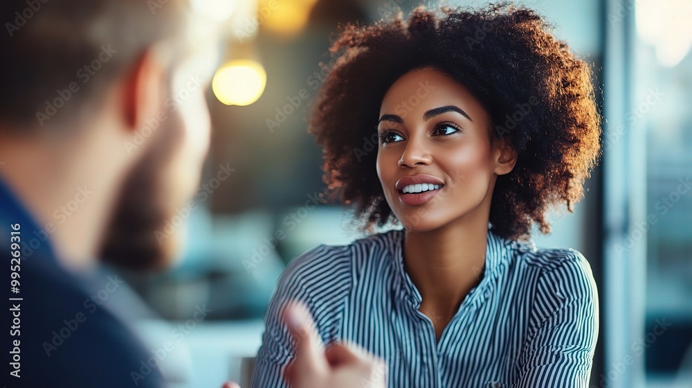 Canvas Prints Smiling Woman Engaged in Conversation with a Man