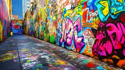 Fototapeta premium 74. A colorful graffiti wall in an urban setting filled with street art